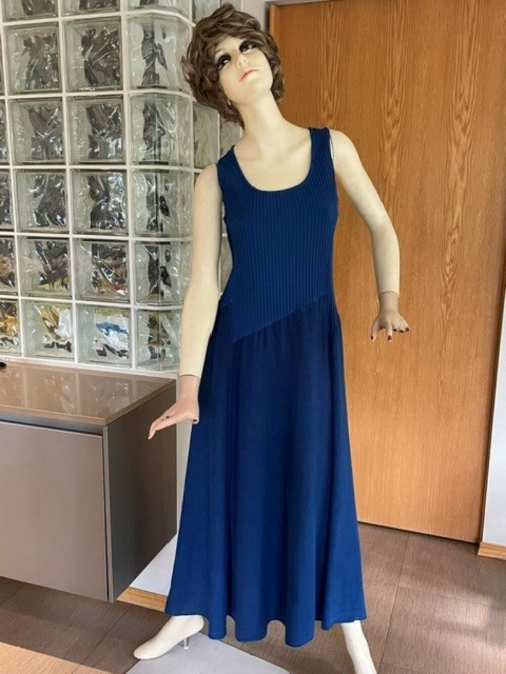 FENINI New MAXI-MIDI ROYAL BLUE LINEN DRESS Resort Wear to Cocktail XSMALL NWOT